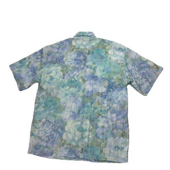 VTG Monzini Collection Mens XL Blue Watercolor Short Sleeve Button Up Shirt - Picture 2 of 7